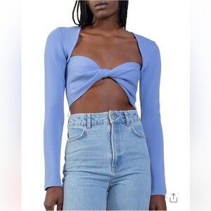 Gauge81 Wool Croped Sweater Lifa Cornflower Blue with Twist Front Women's S‎